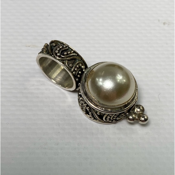 Beautiful 925 Silver Faux Pearl Slide Pendant - Picture 5 of 7